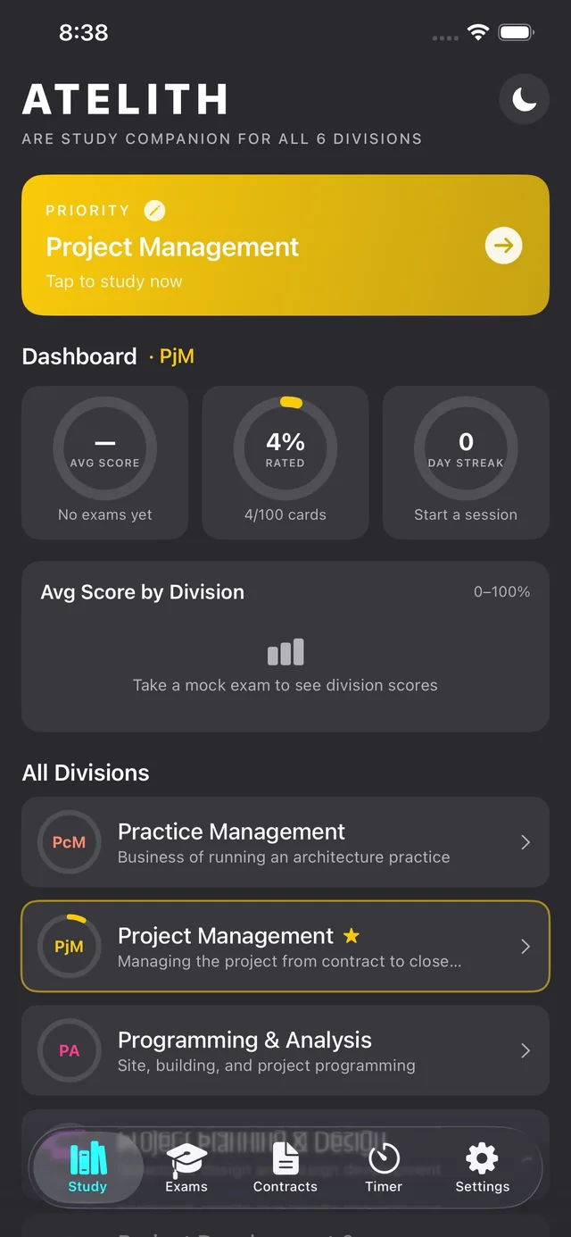 ATELITH home dashboard with priority division