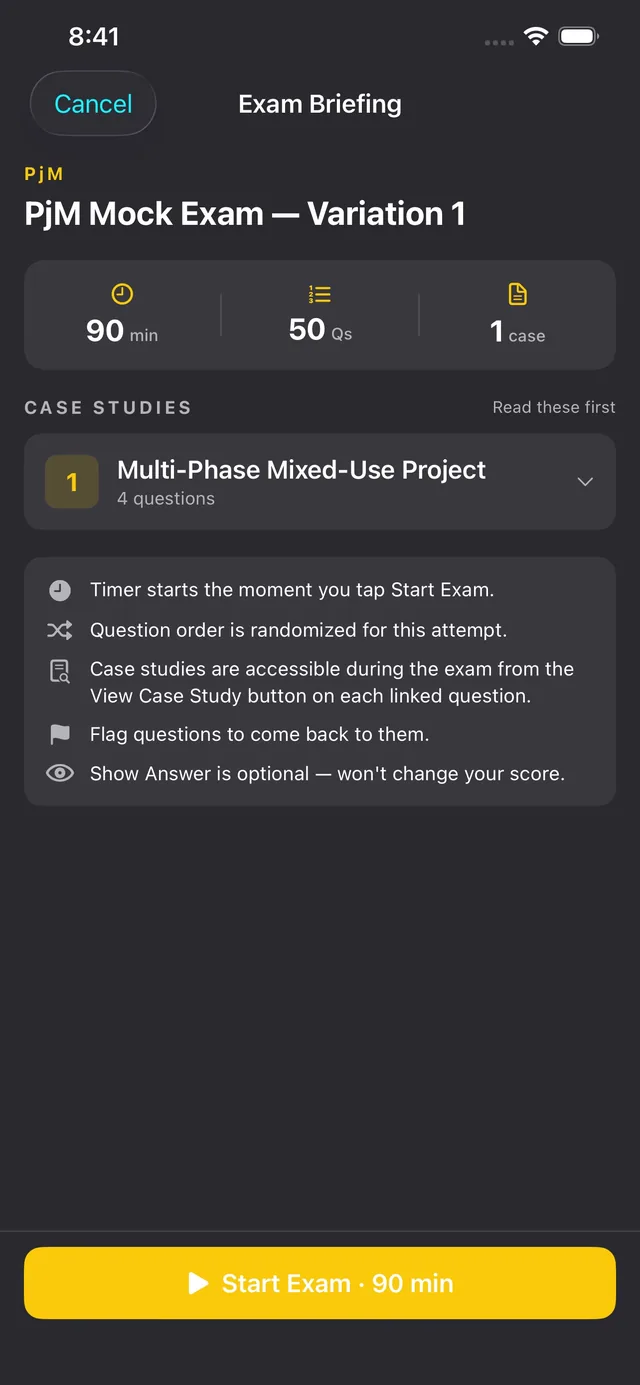 ATELITH mock exam briefing screen