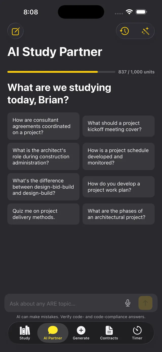 ATELITH AI Study Partner with suggested ARE questions