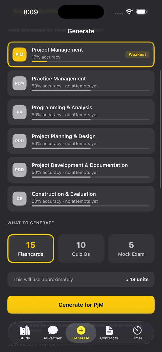Generating AI flashcards, quizzes, and mock exams by division